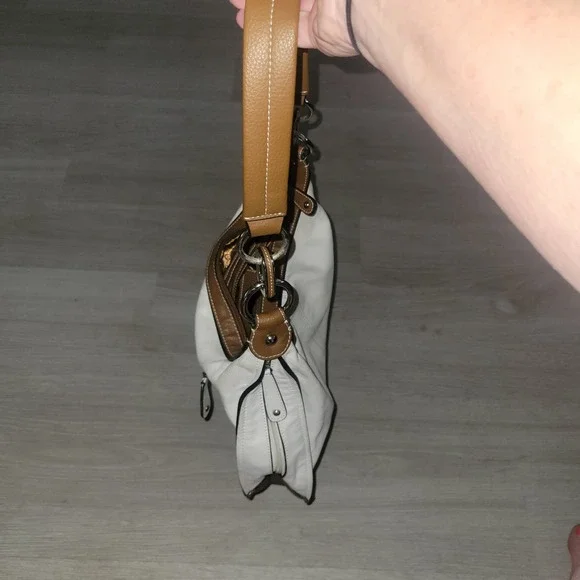 Tignanello Leather Hobo Shoulder Bag White Brown Contrast Stitching contemporary - Picture 7 of 9